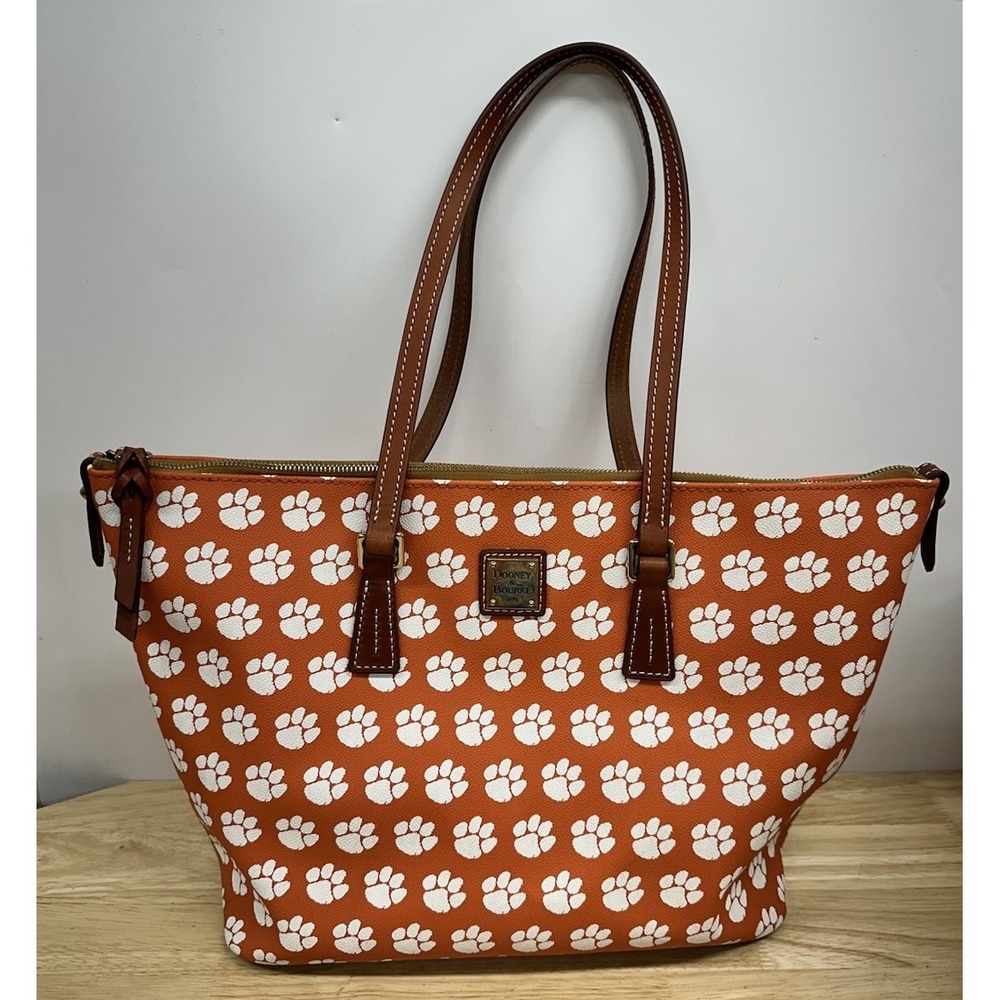 Dooney & Bourke Clemson Tigers Orange Tote Bag White Paw Prints